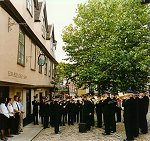 Holding an open-air service in historic Elm Hill, BM Robert Munn - 1993